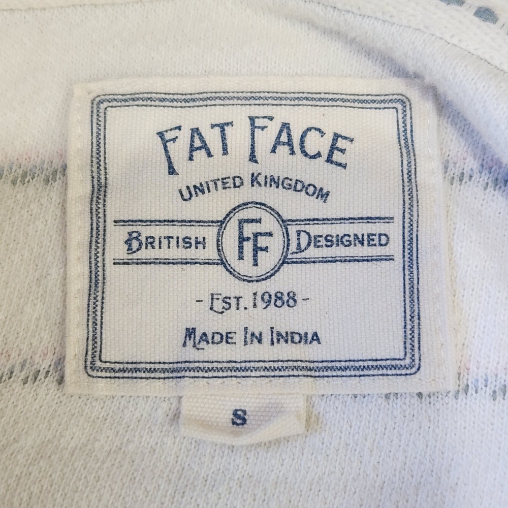 Fat Face Striped‎ Pullover Hoodie Cream Blue Striped Womens Size S Raglan Sleeve - Picture 3 of 8